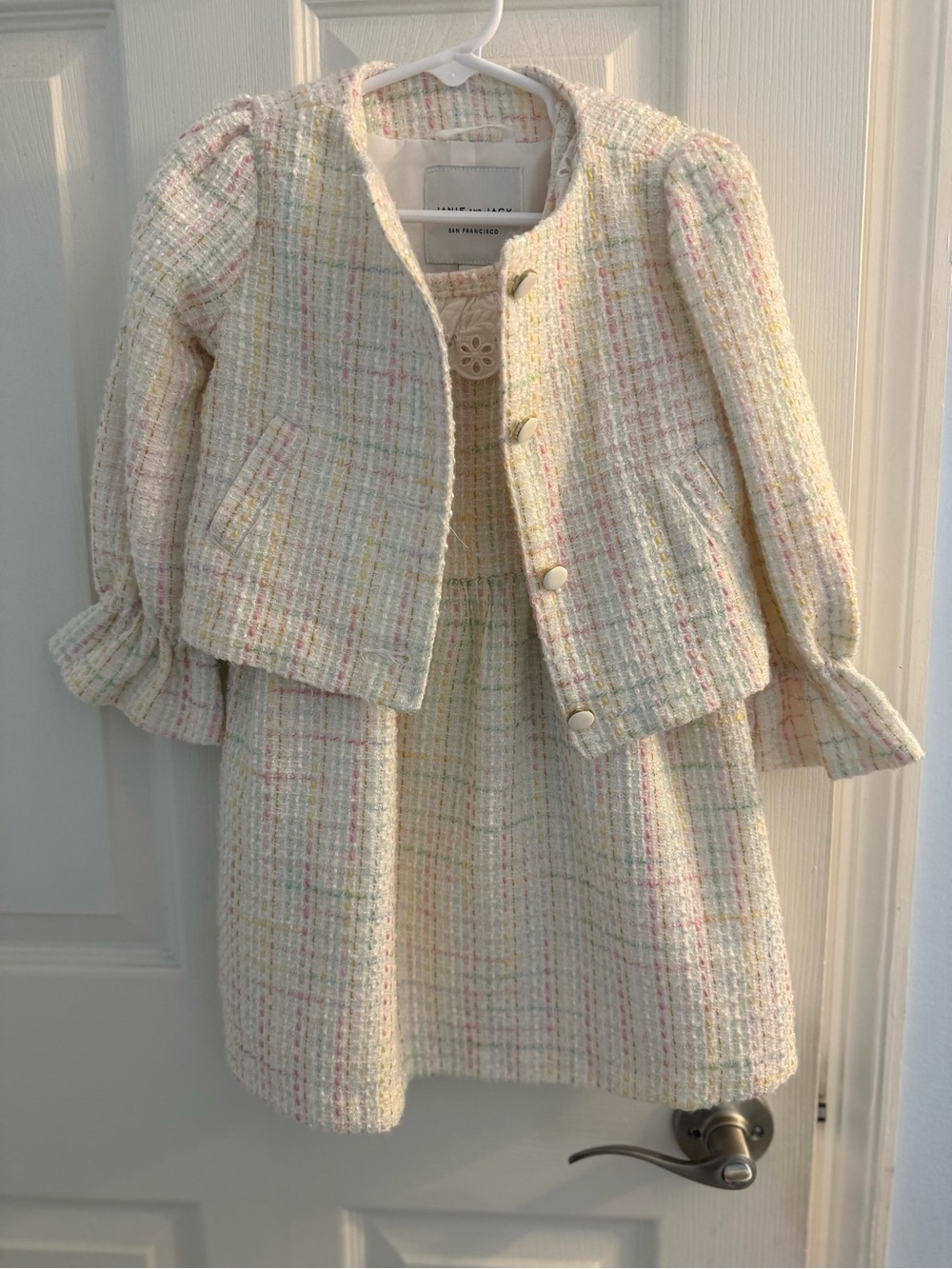 Janie and Jack Girls Cream Pastel Tweed Jacket & Dress Set
